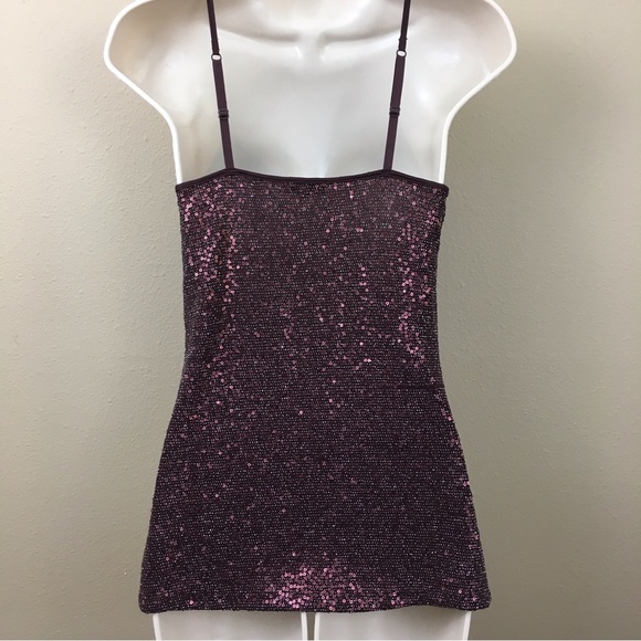Express Burgundy Sequin Camisole Tank Top - Picture 2 of 16